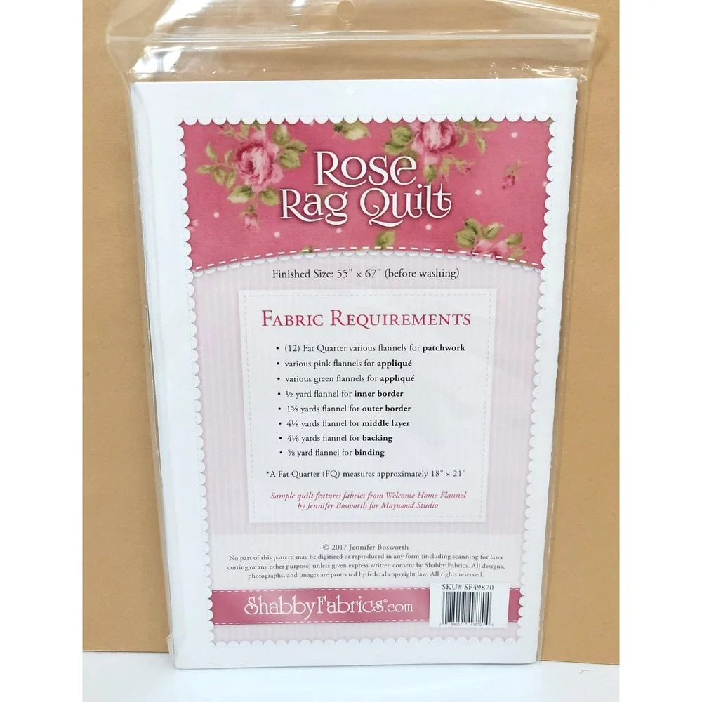 Shabby Fabrics Rose Rag Quilt Pattern Jennifer Bosworth‎ Flannel Floral SF49870